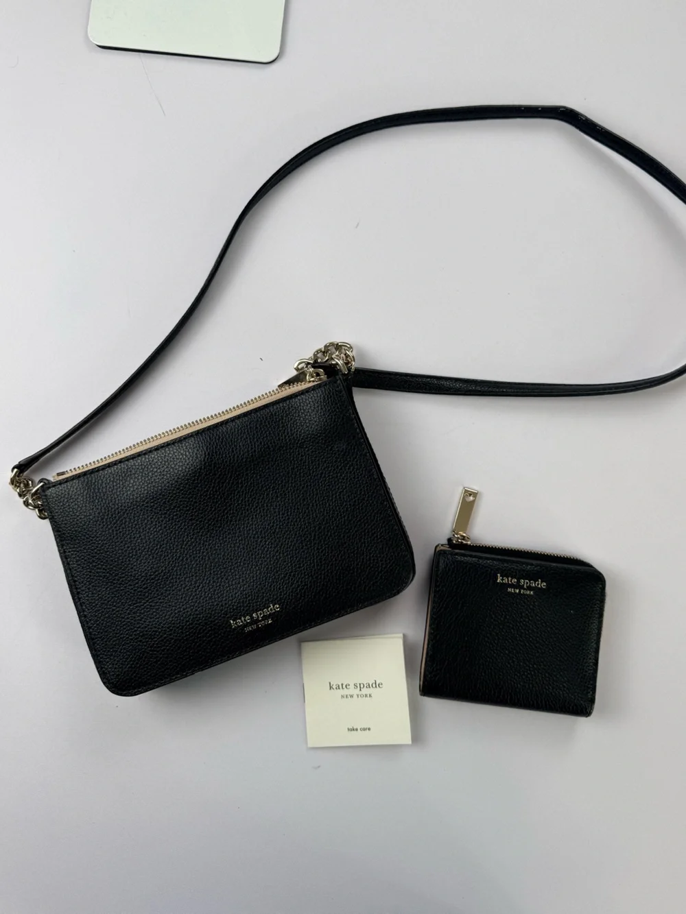 Kate Spade New York Black Pebbled Leather Shoulder Bag & Wallet Set Classic